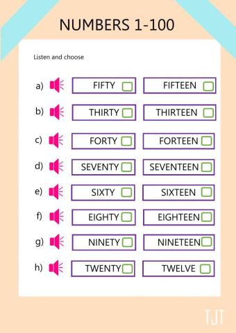 Numbers from 1 to 100