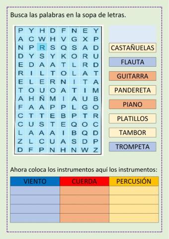 Sopa de letras instrumentos