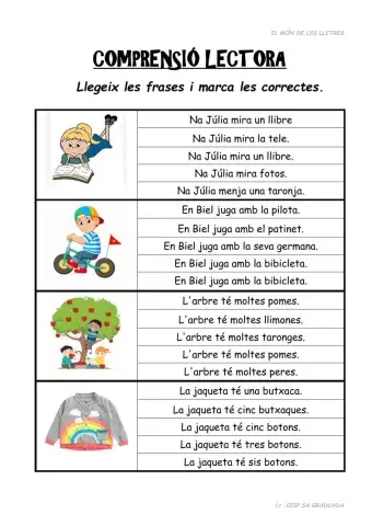 Comprensió lectora frases 1