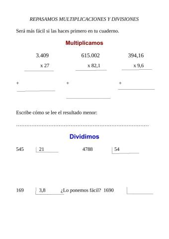 Repasamos multiplicaciones y divisiones