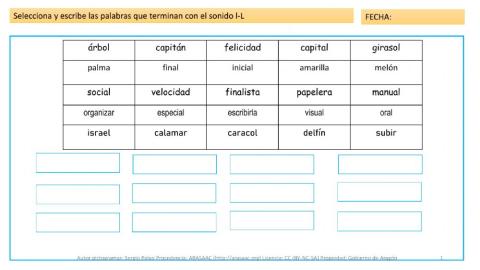 Palabras que acaban en l