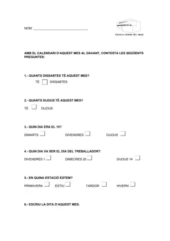 Resum calendari maig