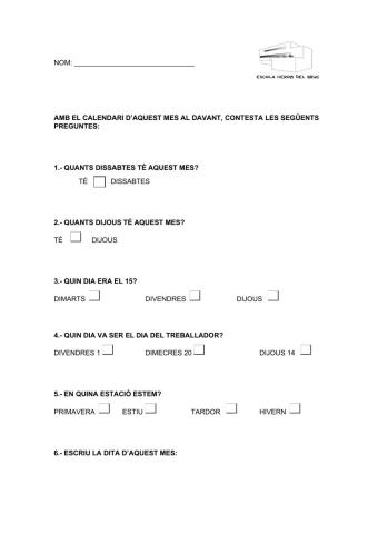 Resum calendari maig