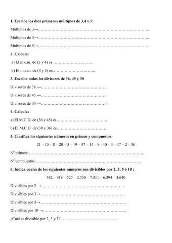 Múltiplos y divisores