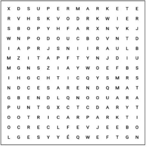 Sopa de letras partes de la ciudad