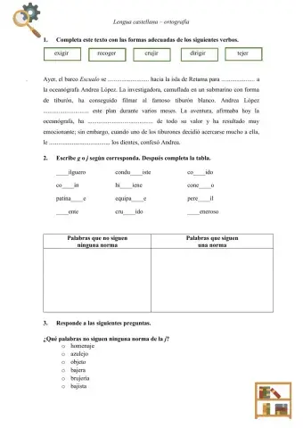 Palabras con g,j,ll e y