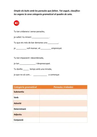 Omplir i categories gramaticals