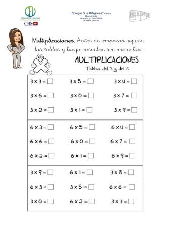 Multiplicaciones. Tablas 3 y 6.