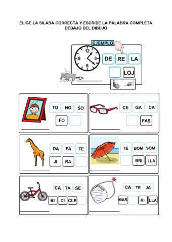 Elige la sílaba y escribe la palabra