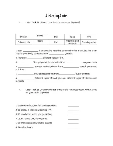 Listening Quiz 5th grade