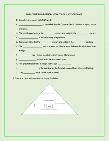 Final exam middle ages, germanic tribes, feudalism, Islam.