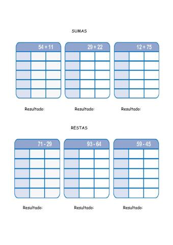 Sumas y restas 2 cifras abn