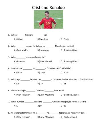 Cristiano Ronaldo Past Question