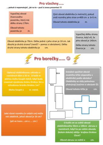 Obvod čtverce a obdélníka