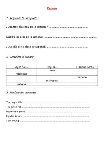 Repaso (días de la semana y adjetivos)