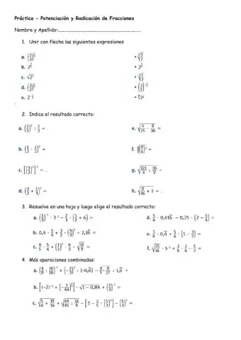Potenciación y Radicación de Números Fraccionarios