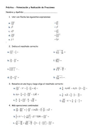 Potenciación y Radicación de Números Fraccionarios