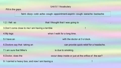 Unit 9.1 Fill in the gaps