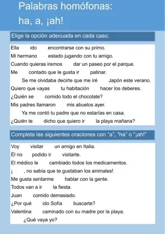 Homófonas: a, ah, ¡ah!