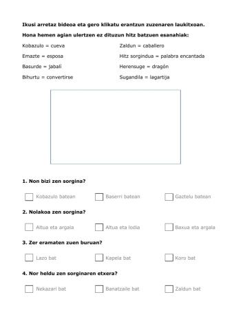 -sorgina eta zalduna- - ahozko ulermena