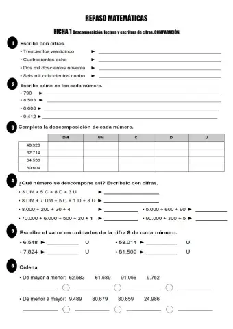 Descomposición y comparación números.