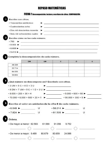 Descomposición y comparación números.