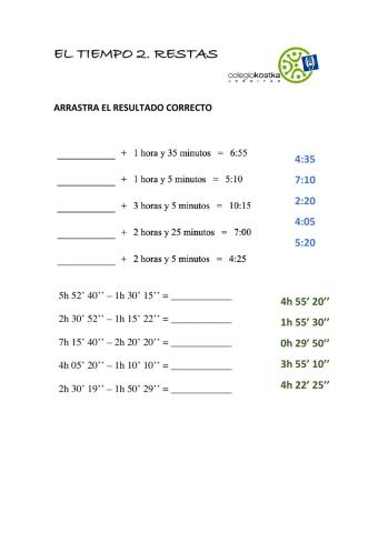 Restas de unidades de tiempos