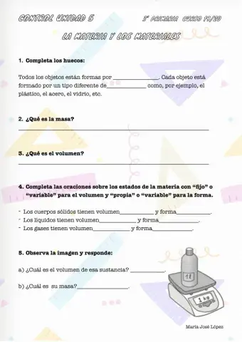 Control La materia y los materiales