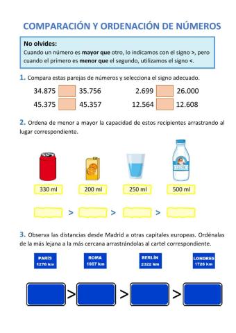 Comparación y ordenación de números