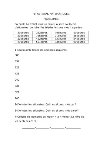 Fitxa repàs matemàtiques segon