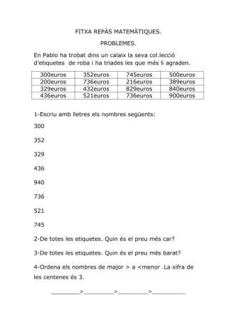 Fitxa repàs matemàtiques segon