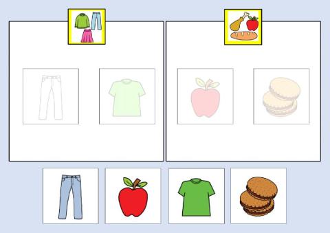 Classificare con aiuto visivo vestiti cibo