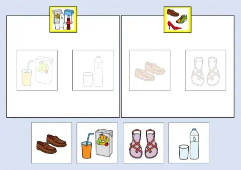 Classificare con aiuto visivo bevande scarpe