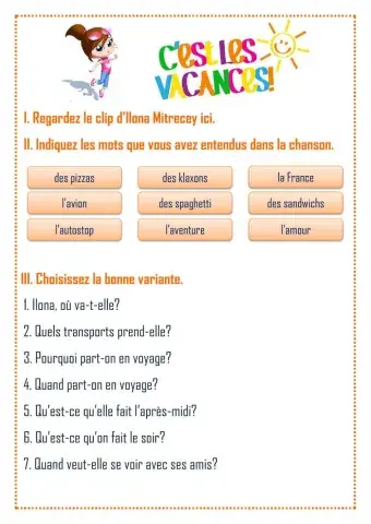 C'est les vacances. 5 classe