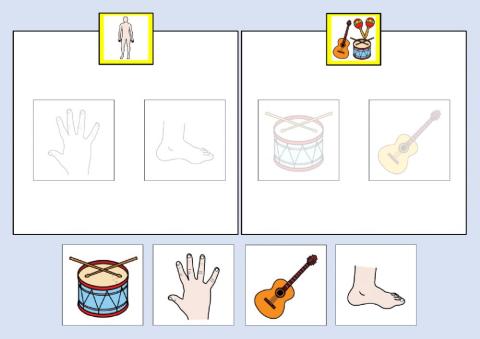 Classificare con aiuto visivo parti del corpo strumenti musicali