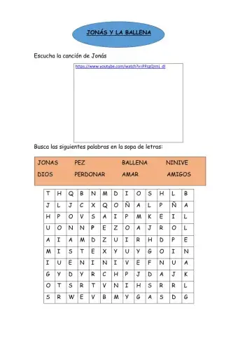 Sopa de letras jonás y la ballena