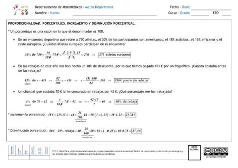 Proporcionalidad. Porcentajes. Descuentos e incrementos