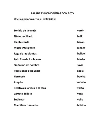Palabras homófonas con b y v