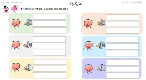 Memoria auditiva de 3 palabras y reproducción escrita