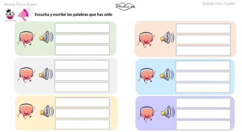 Memoria auditiva de 3 palabras y reproducción escrita