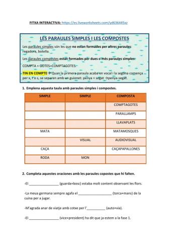 Fitxa 1 - l'accent diacrític i paraules simples i compostes.