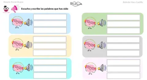 Memoria auditiva de 3 palabras y reproducción escrita