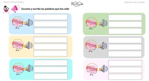 Memoria auditiva de 3 palabras y reproducción escrita