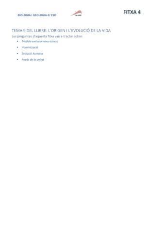 Evolució: models evolucionistes actuals, hominització i evolució humana