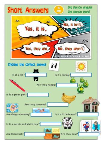 Short Answers - is-are - 3rd person singular and plural