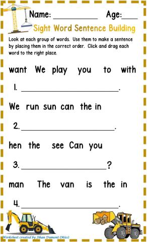 Sight Word Sentence Building