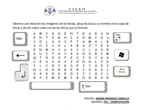 Sopa de letras de teclas especiales