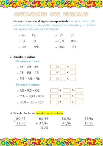 Operaciones con números decimales
