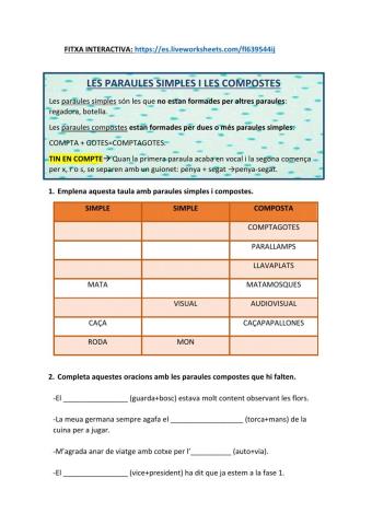 Fitxa 1 - l'accent diacrític i paraules simples i compostes
