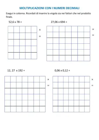 Moltiplicazioni con i decimali